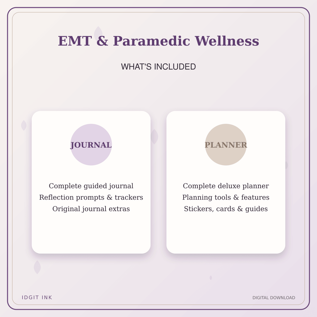 Idgit Ink EMT & Paramedic Wellness deluxe journal and planner bundle — complete journal and planner bundle contents