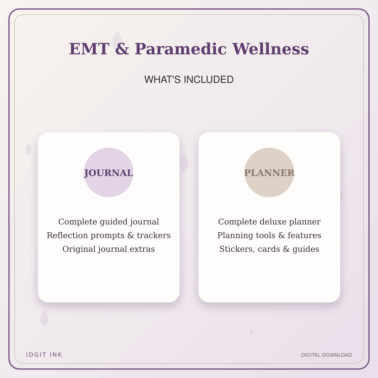 Idgit Ink EMT & Paramedic Wellness deluxe journal and planner bundle — complete journal and planner bundle contents
