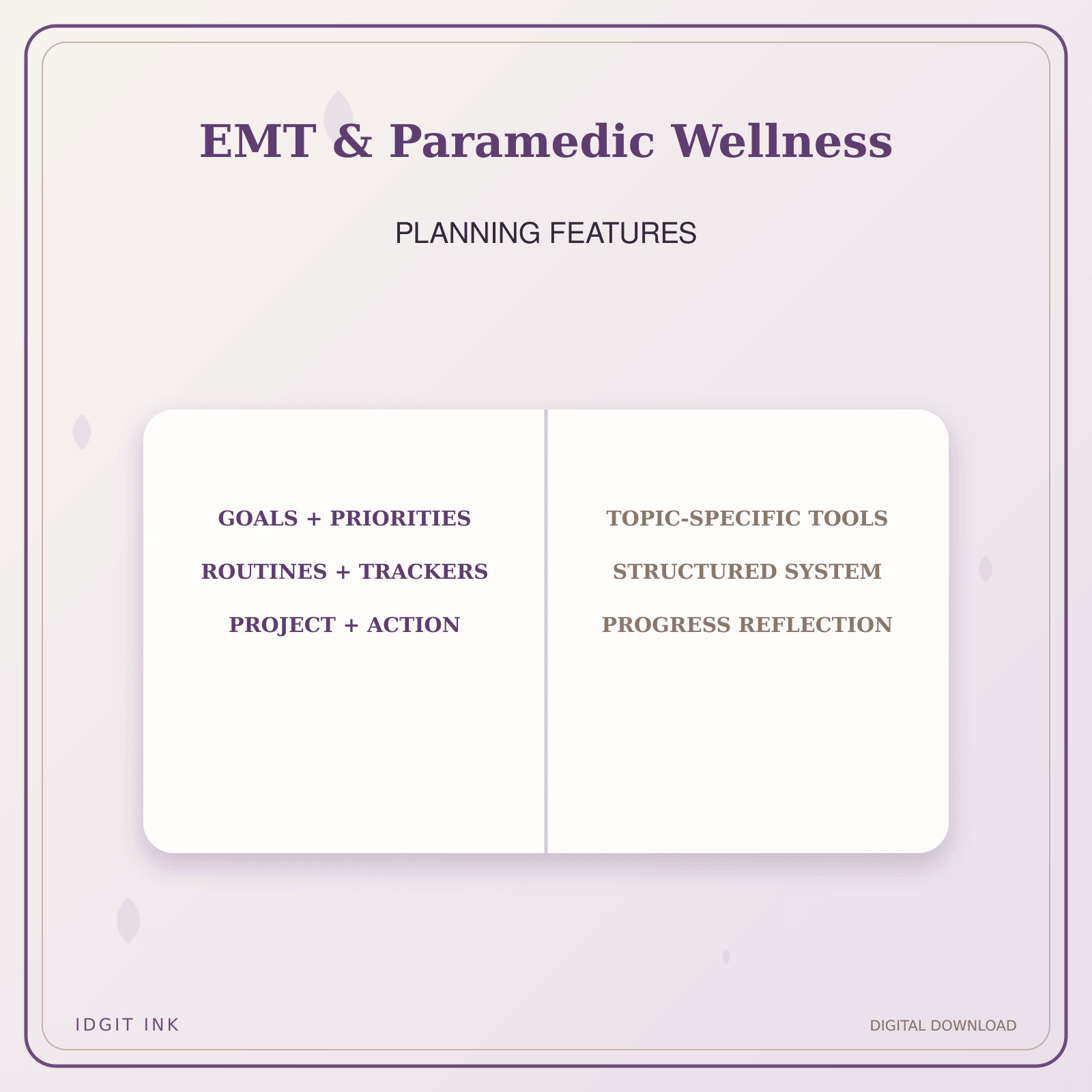Idgit Ink EMT & Paramedic Wellness deluxe journal and planner bundle — planner organization and planning features