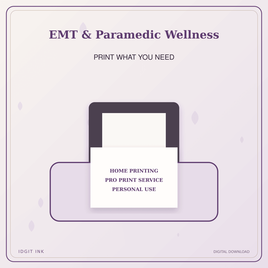 Idgit Ink EMT & Paramedic Wellness deluxe journal and planner bundle — home and professional printing information
