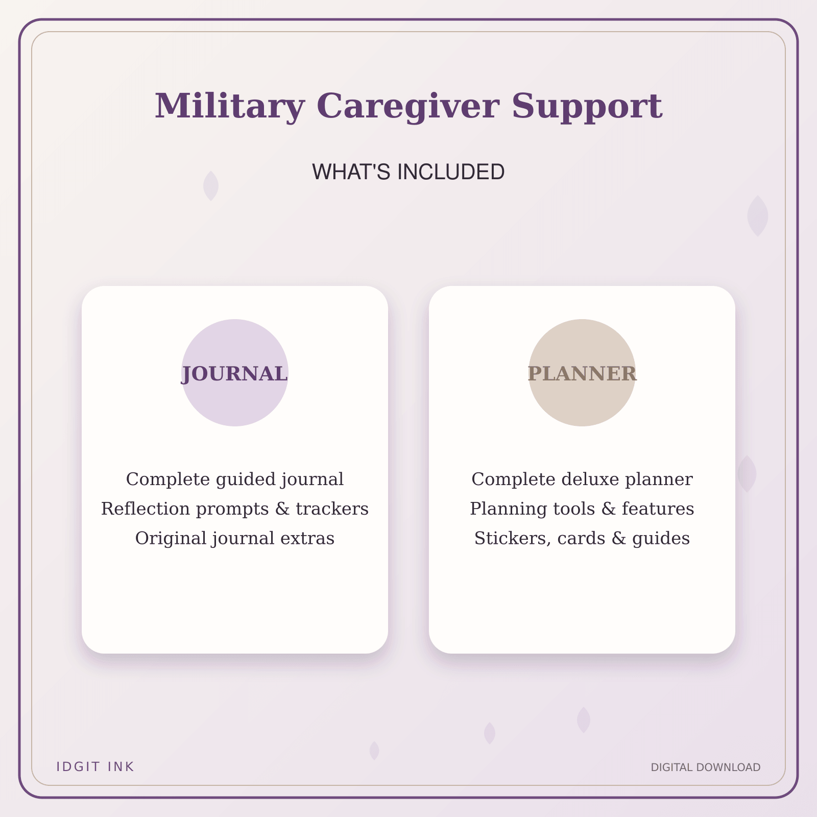 Idgit Ink Military Caregiver Support deluxe journal and planner bundle — complete journal and planner bundle contents
