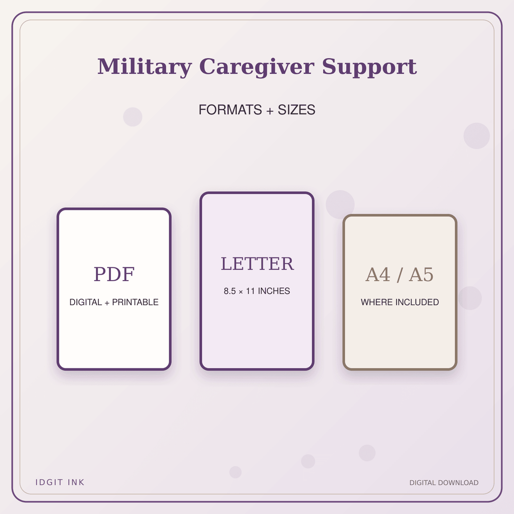 Idgit Ink Military Caregiver Support deluxe journal and planner bundle — digital formats and available page sizes