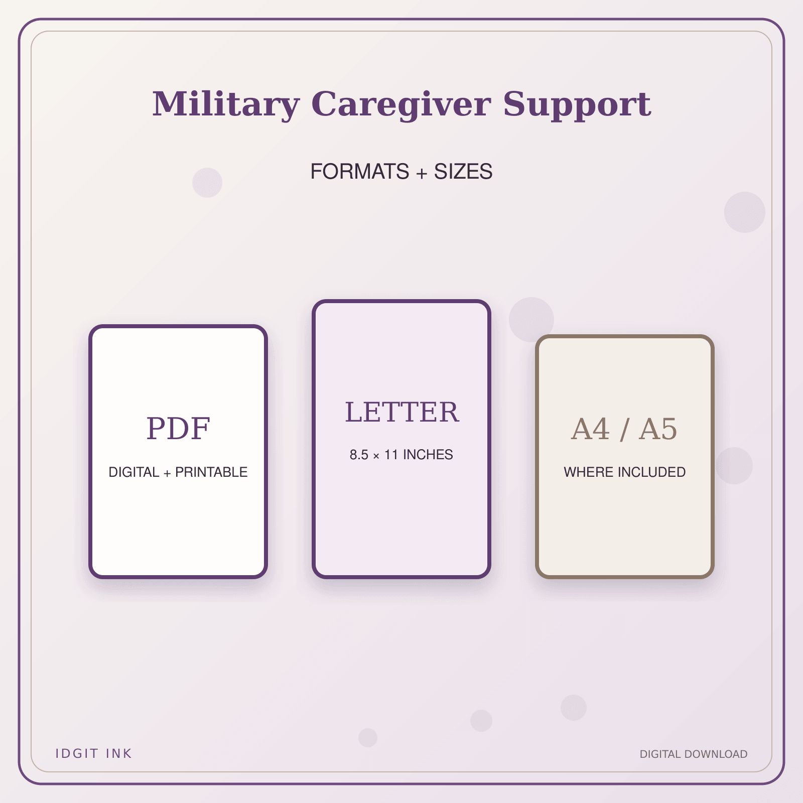Idgit Ink Military Caregiver Support deluxe journal and planner bundle — digital formats and available page sizes