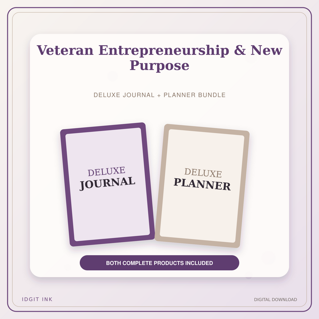 Idgit Ink Veteran Entrepreneurship & New Purpose deluxe journal and planner bundle — primary bundle cover showing both deluxe products