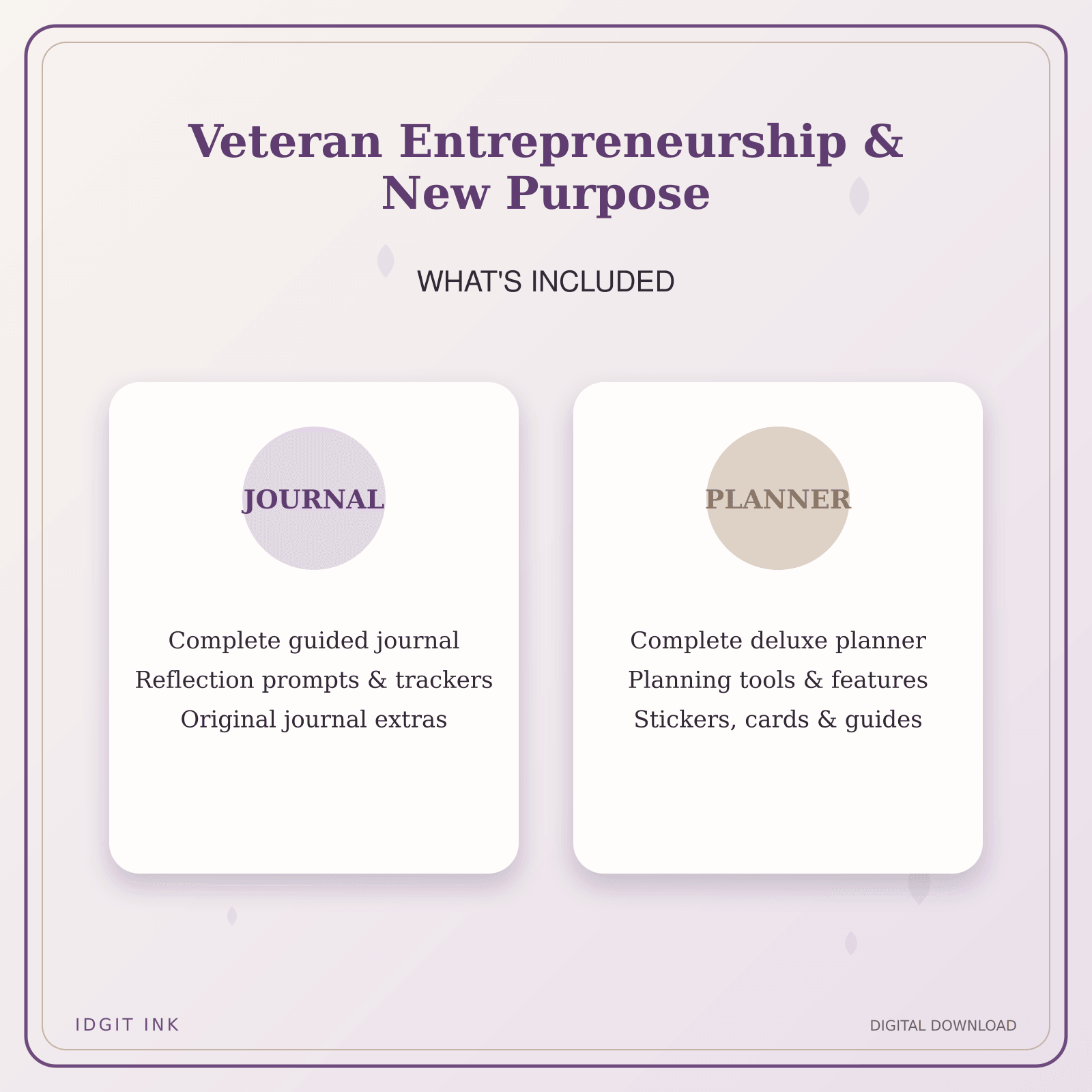 Idgit Ink Veteran Entrepreneurship & New Purpose deluxe journal and planner bundle — complete journal and planner bundle contents