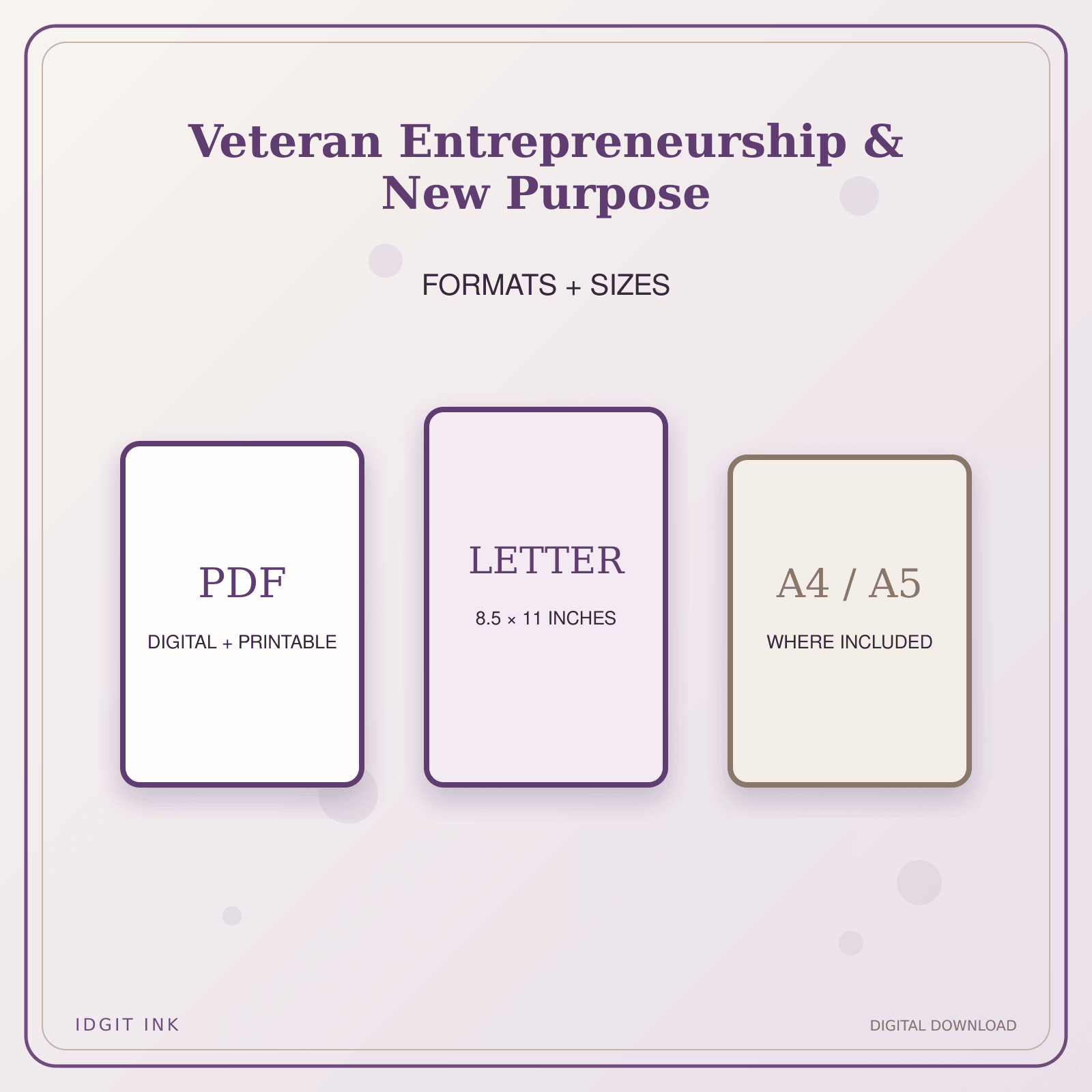 Idgit Ink Veteran Entrepreneurship & New Purpose deluxe journal and planner bundle — digital formats and available page sizes