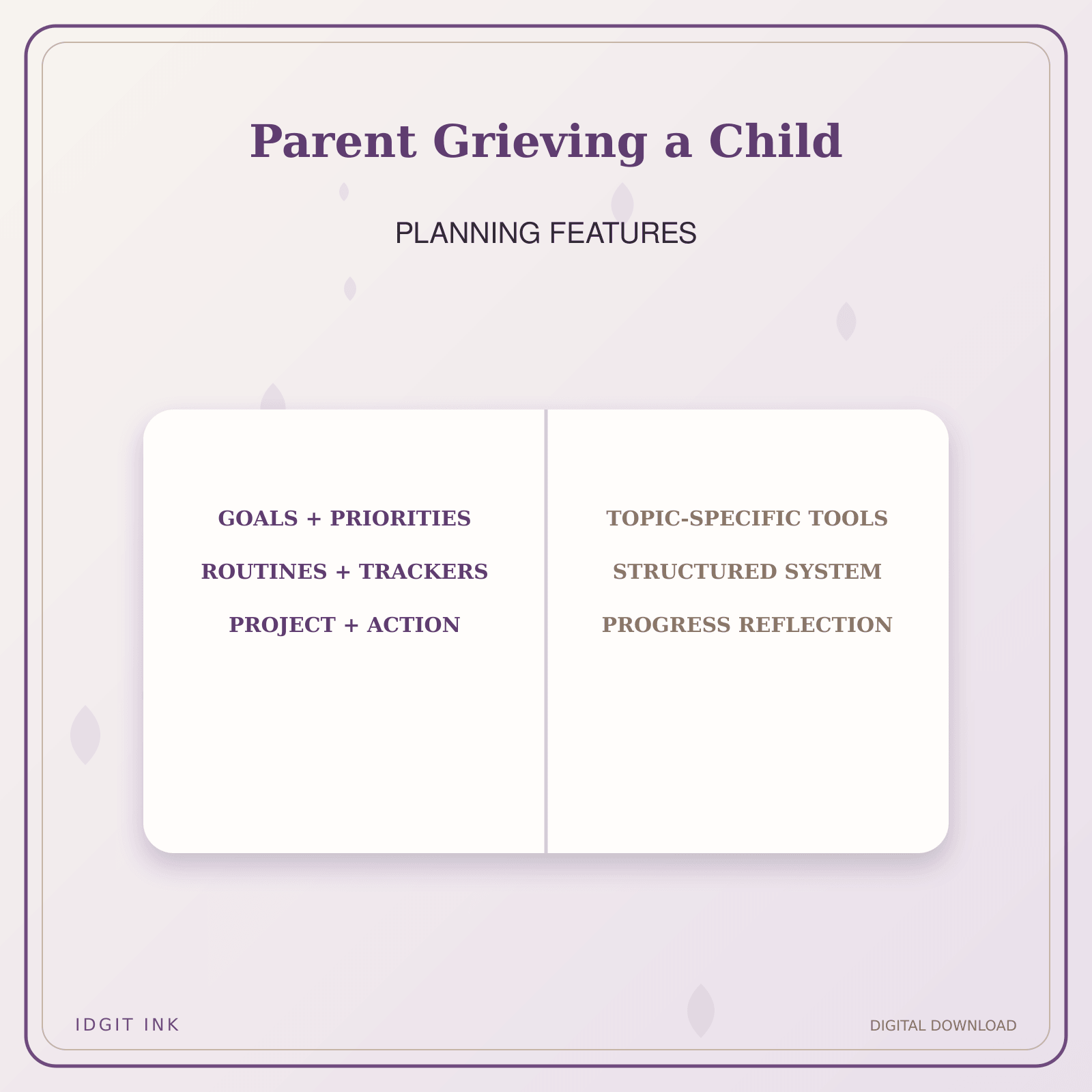 Idgit Ink Parent Grieving a Child deluxe journal and planner bundle — planner organization and planning features