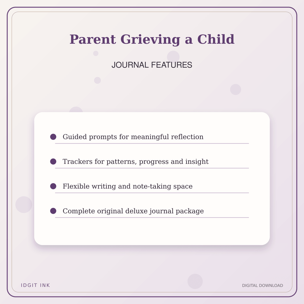 Idgit Ink Parent Grieving a Child deluxe journal and planner bundle — journal prompts and reflection features