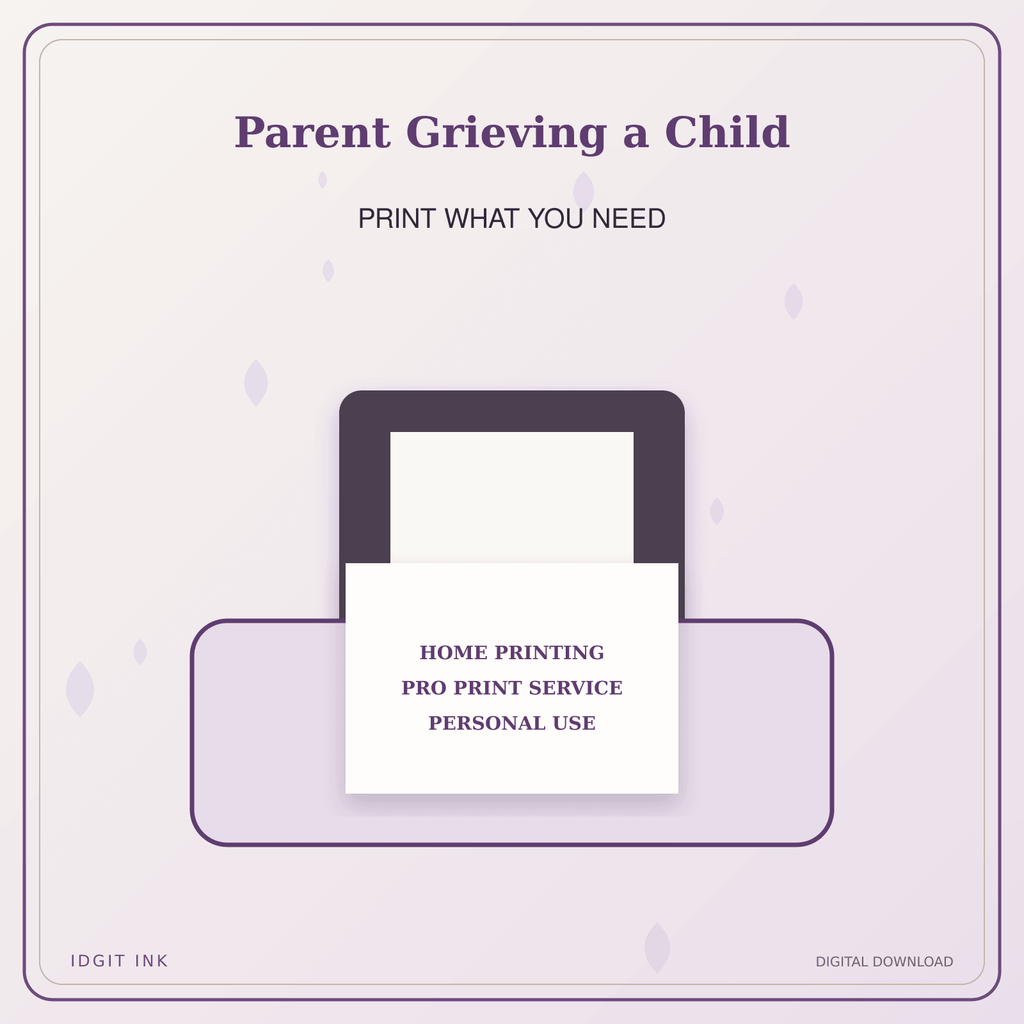 Idgit Ink Parent Grieving a Child deluxe journal and planner bundle — home and professional printing information