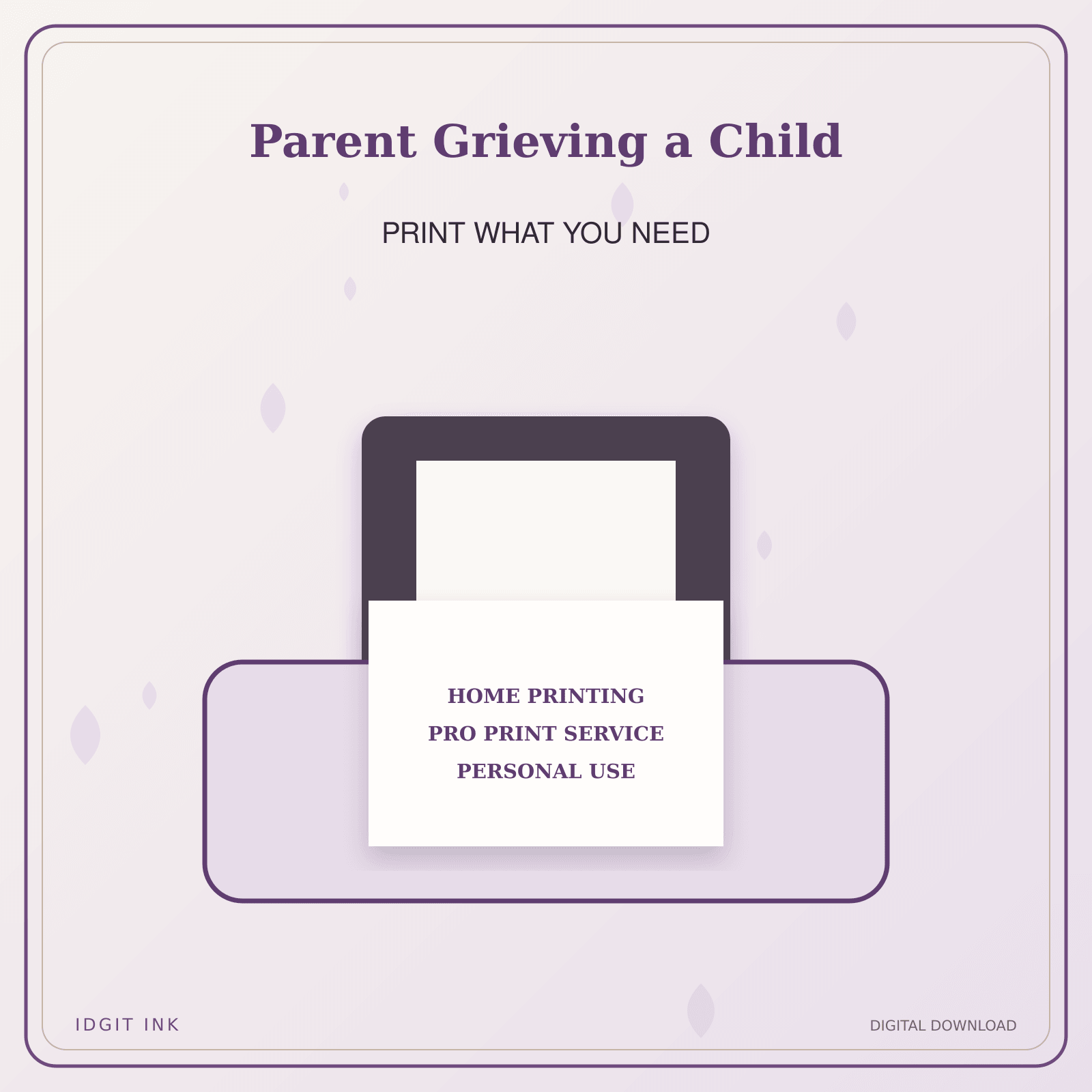 Idgit Ink Parent Grieving a Child deluxe journal and planner bundle — home and professional printing information