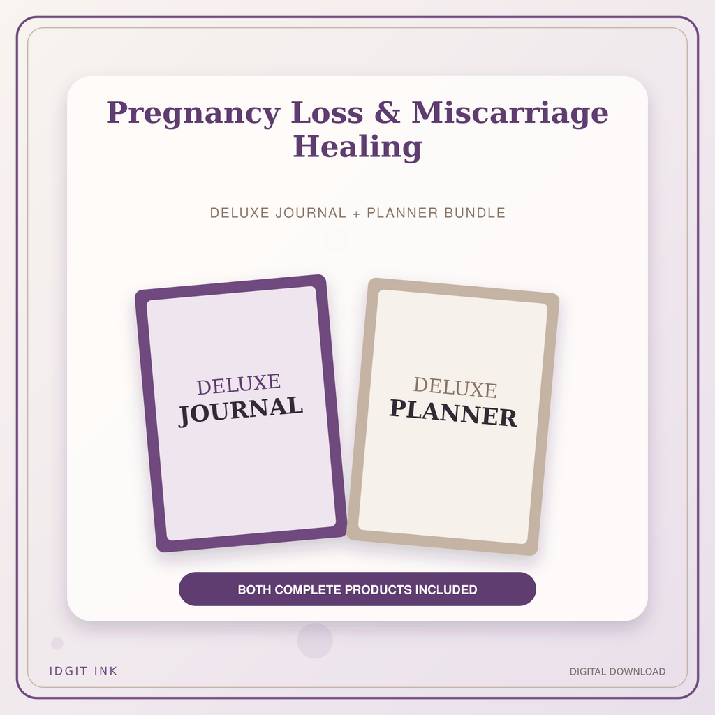 Idgit Ink Pregnancy Loss & Miscarriage Healing deluxe journal and planner bundle — primary bundle cover showing both deluxe products