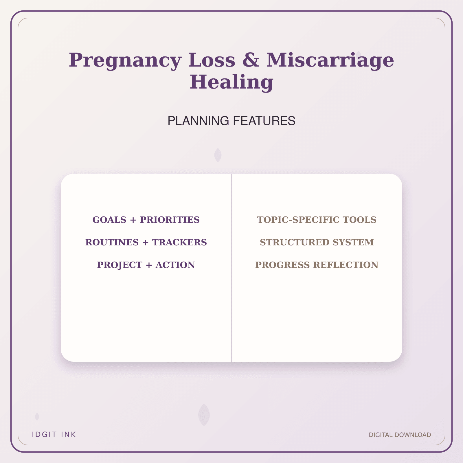 Idgit Ink Pregnancy Loss & Miscarriage Healing deluxe journal and planner bundle — planner organization and planning features