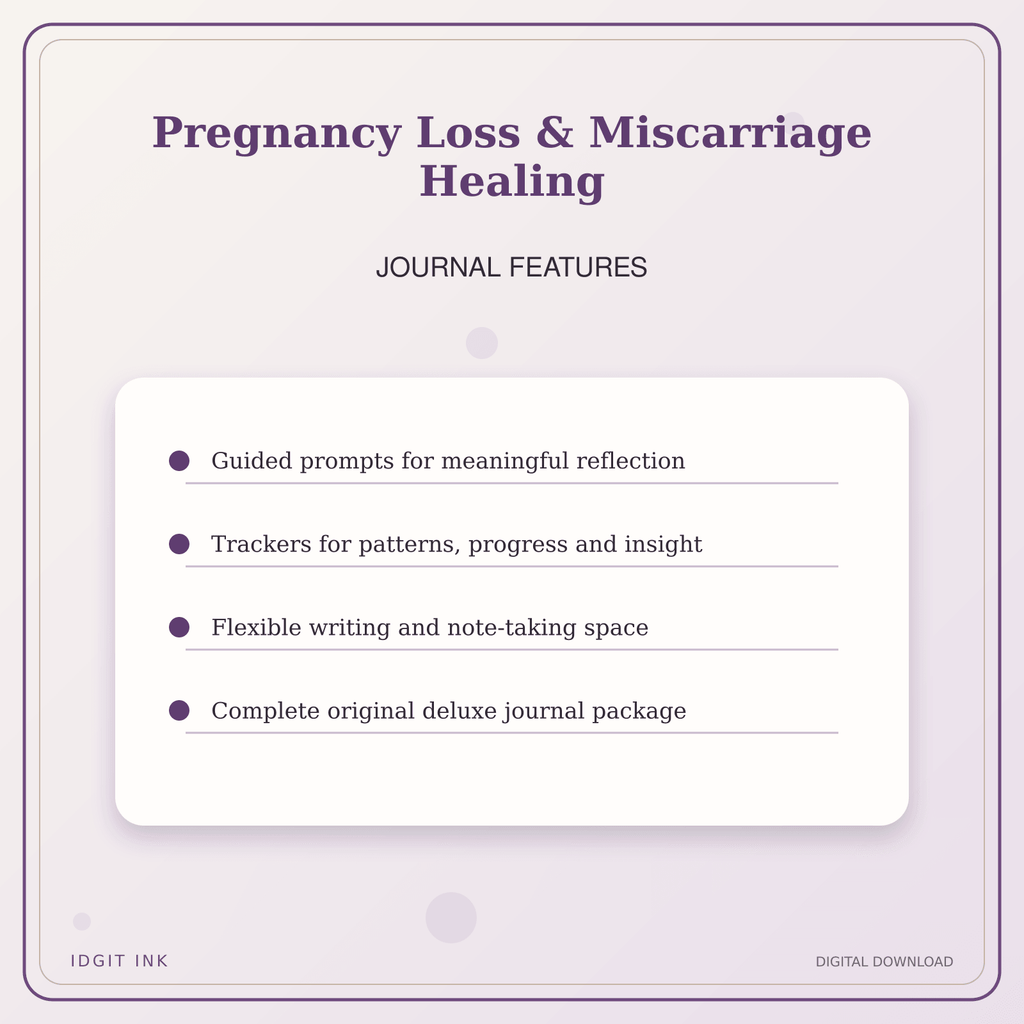 Idgit Ink Pregnancy Loss & Miscarriage Healing deluxe journal and planner bundle — journal prompts and reflection features