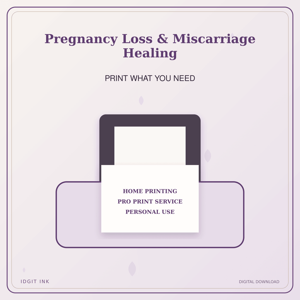 Idgit Ink Pregnancy Loss & Miscarriage Healing deluxe journal and planner bundle — home and professional printing information