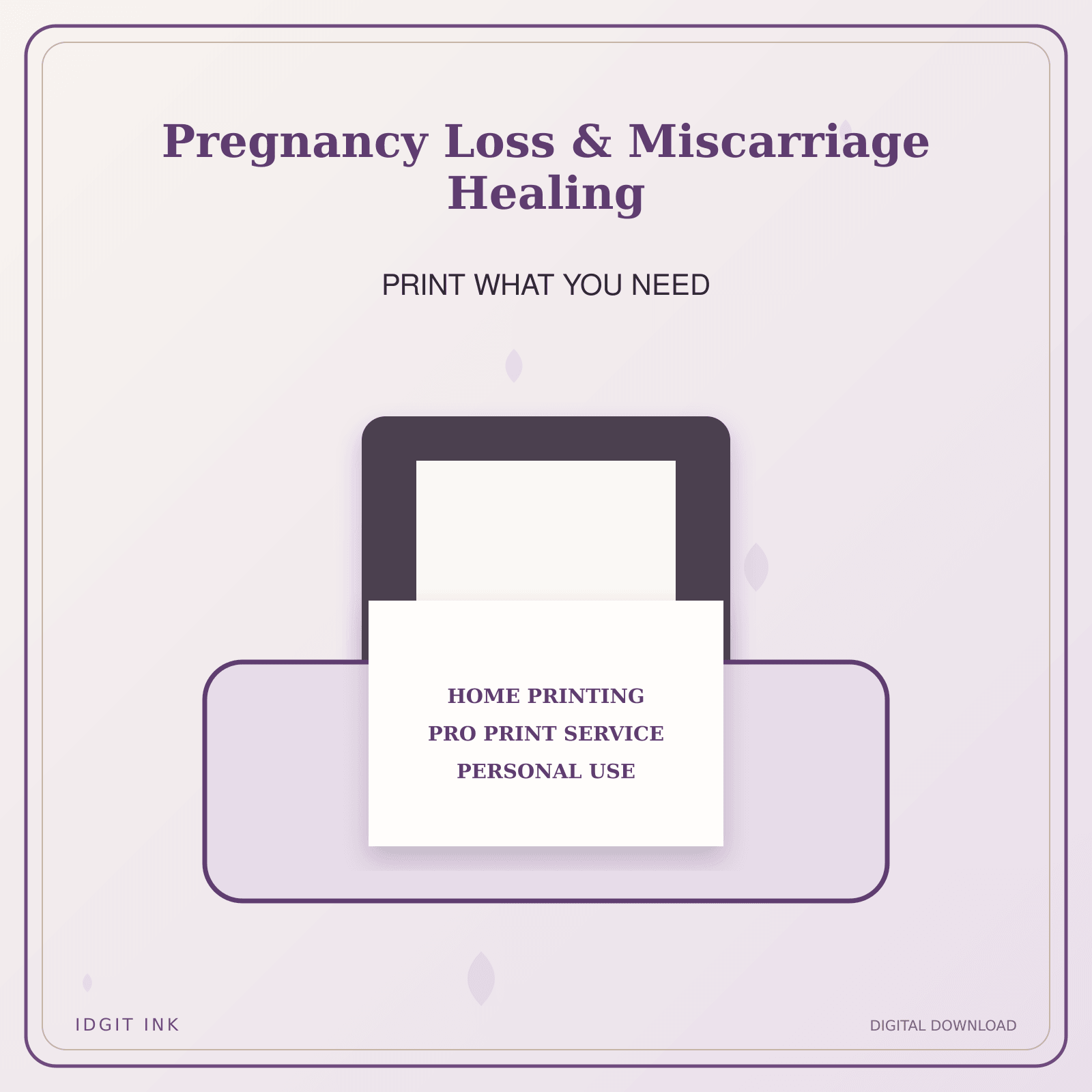 Idgit Ink Pregnancy Loss & Miscarriage Healing deluxe journal and planner bundle — home and professional printing information