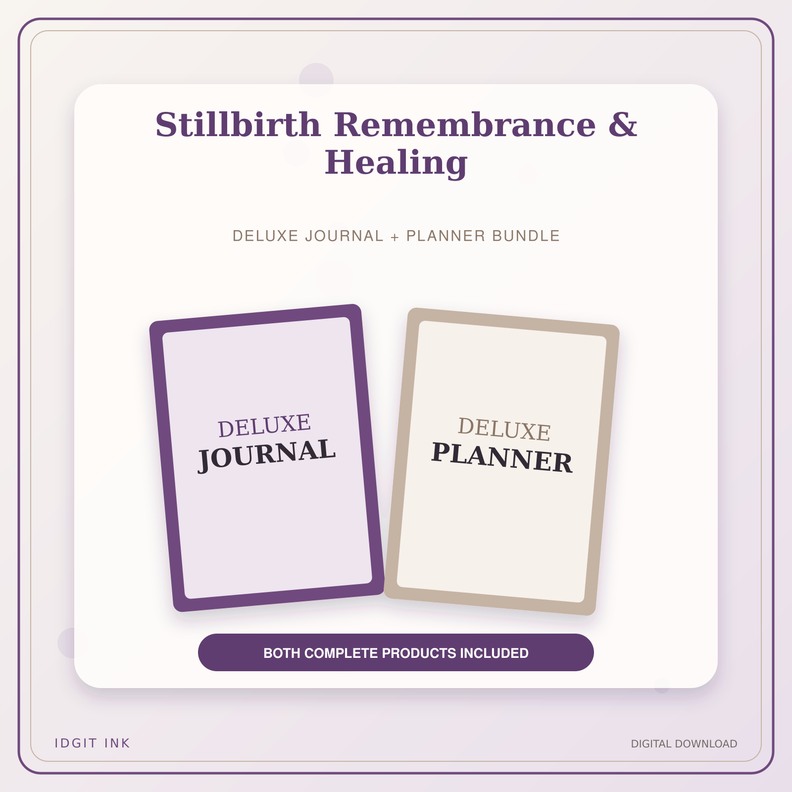 Idgit Ink Stillbirth Remembrance & Healing deluxe journal and planner bundle — primary bundle cover showing both deluxe products