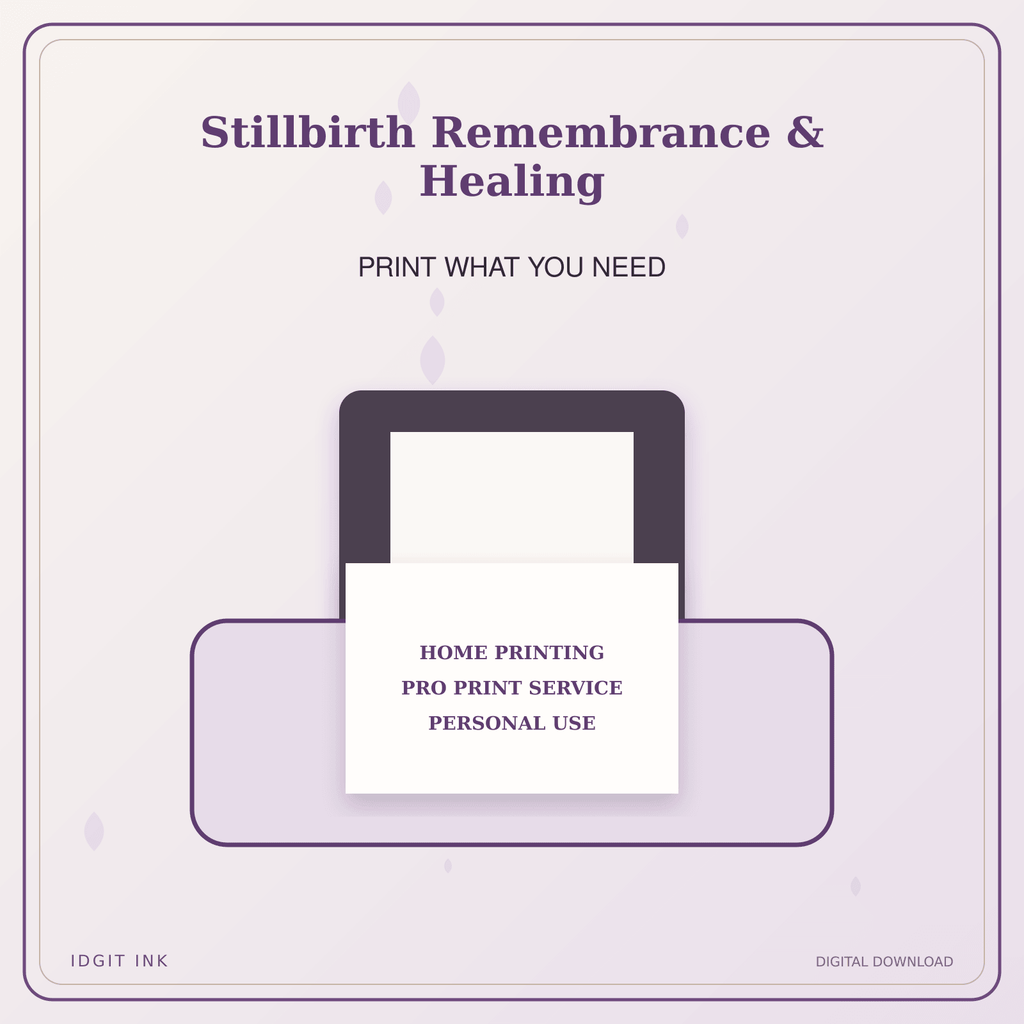Idgit Ink Stillbirth Remembrance & Healing deluxe journal and planner bundle — home and professional printing information