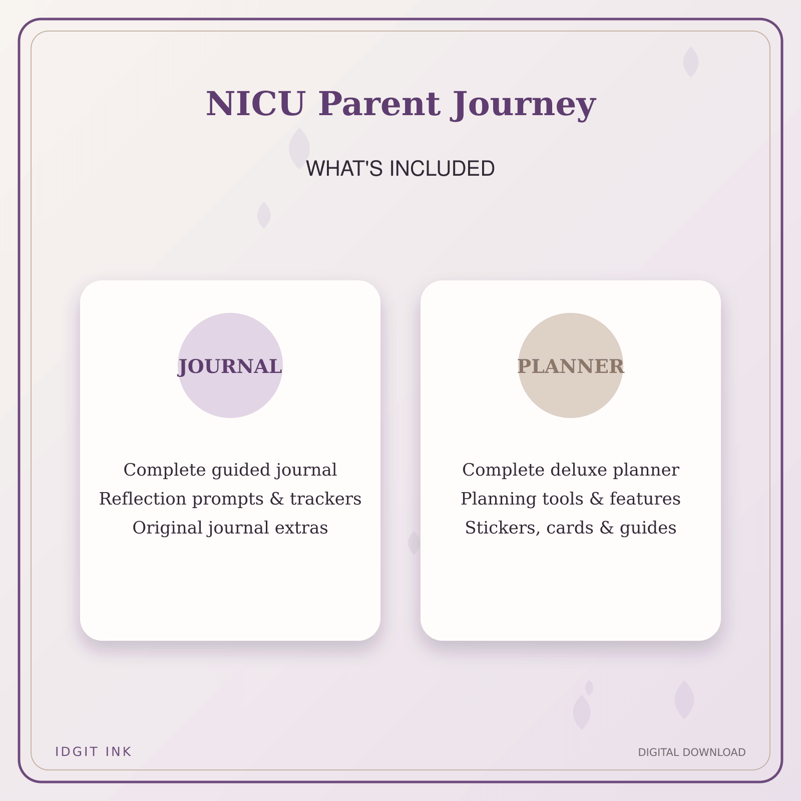 Idgit Ink NICU Parent Journey deluxe journal and planner bundle — complete journal and planner bundle contents