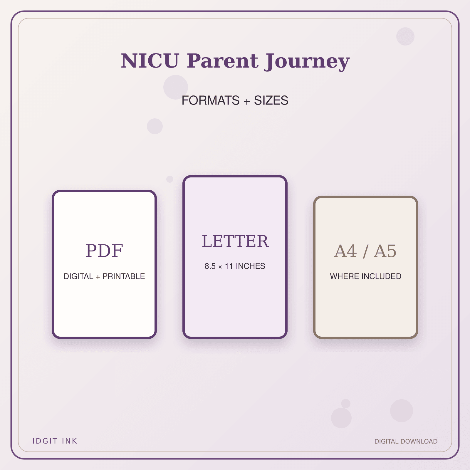 Idgit Ink NICU Parent Journey deluxe journal and planner bundle — digital formats and available page sizes