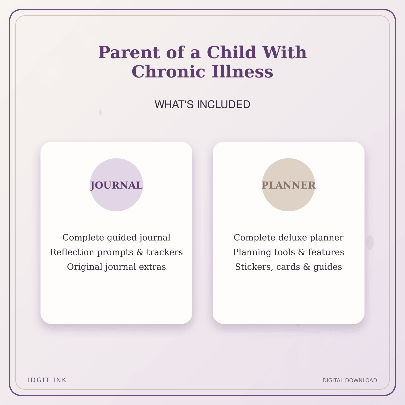 Idgit Ink Parent of a Child With Chronic Illness deluxe journal and planner bundle — complete journal and planner bundle contents