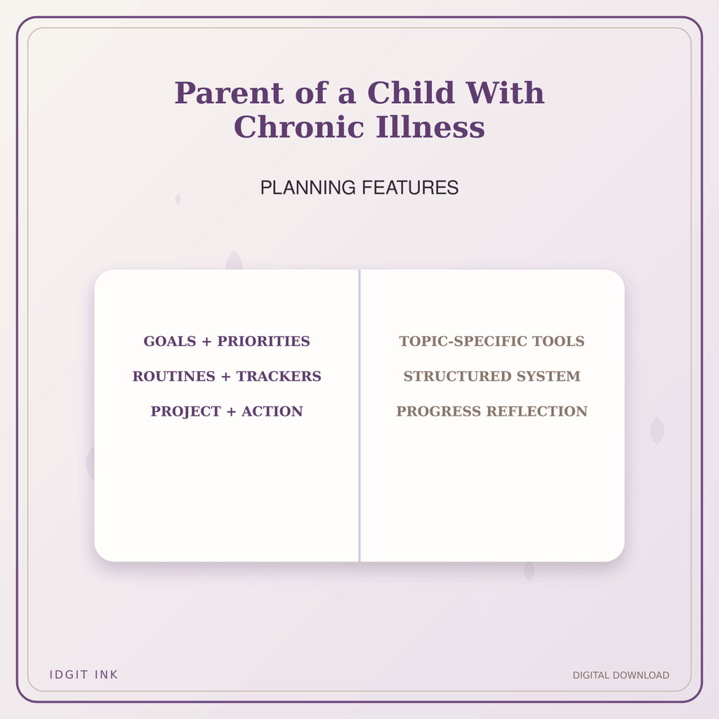 Idgit Ink Parent of a Child With Chronic Illness deluxe journal and planner bundle — planner organization and planning features