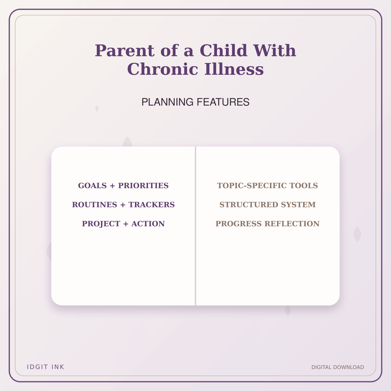Idgit Ink Parent of a Child With Chronic Illness deluxe journal and planner bundle — planner organization and planning features