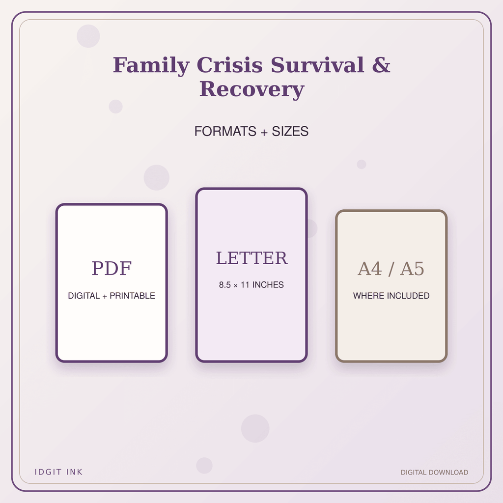 Idgit Ink Family Crisis Survival & Recovery deluxe journal and planner bundle — digital formats and available page sizes