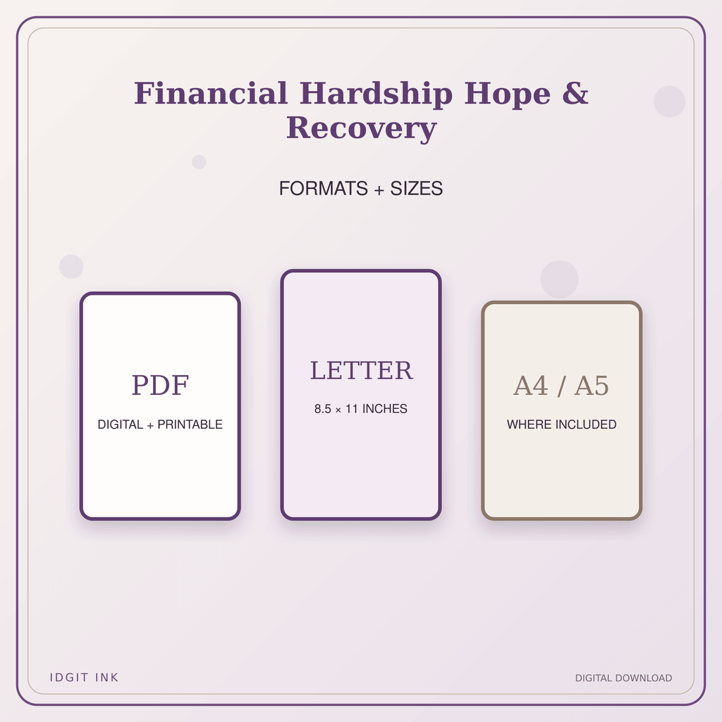 Idgit Ink Financial Hardship Hope & Recovery deluxe journal and planner bundle — digital formats and available page sizes