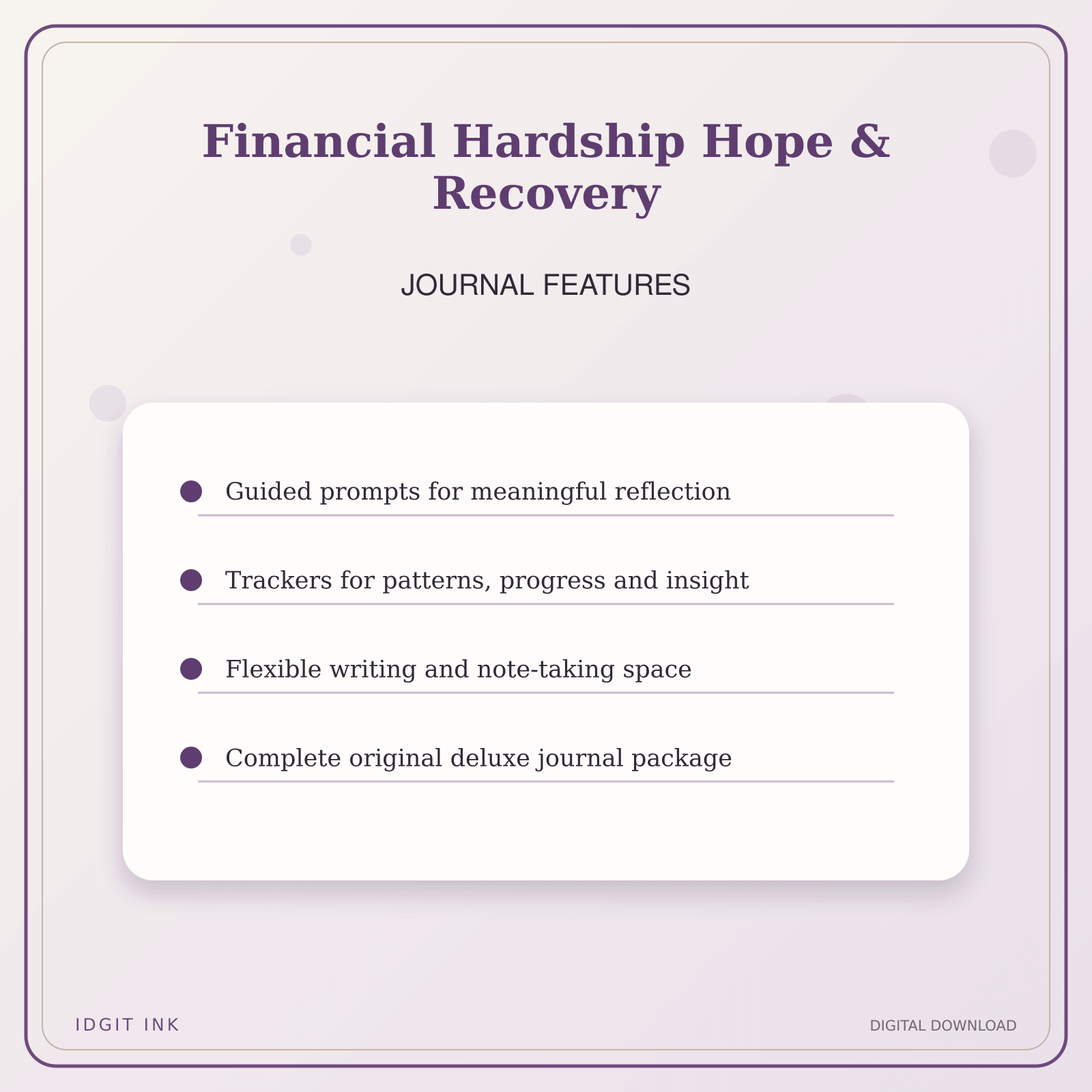 Idgit Ink Financial Hardship Hope & Recovery deluxe journal and planner bundle — journal prompts and reflection features