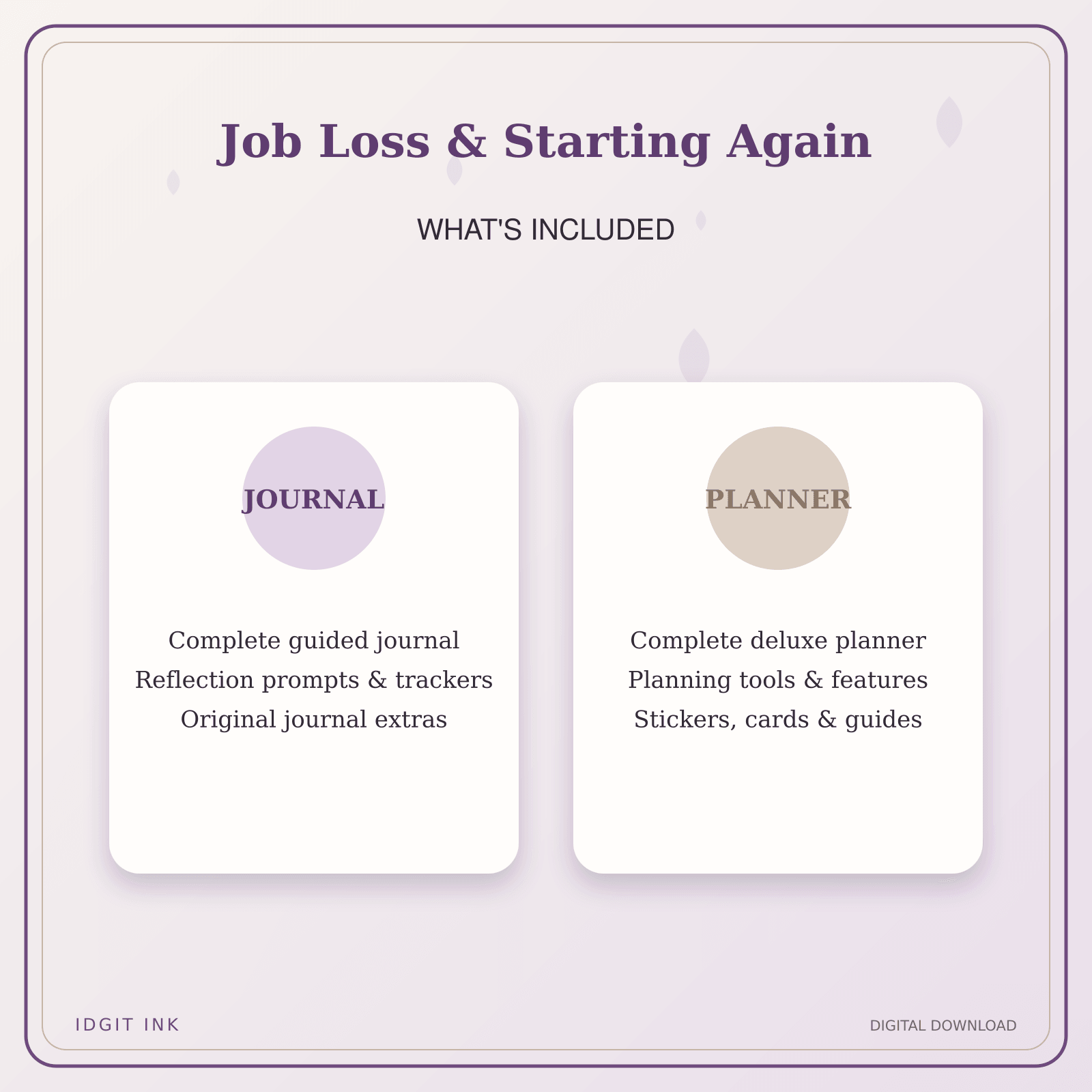 Idgit Ink Job Loss & Starting Again deluxe journal and planner bundle — complete journal and planner bundle contents
