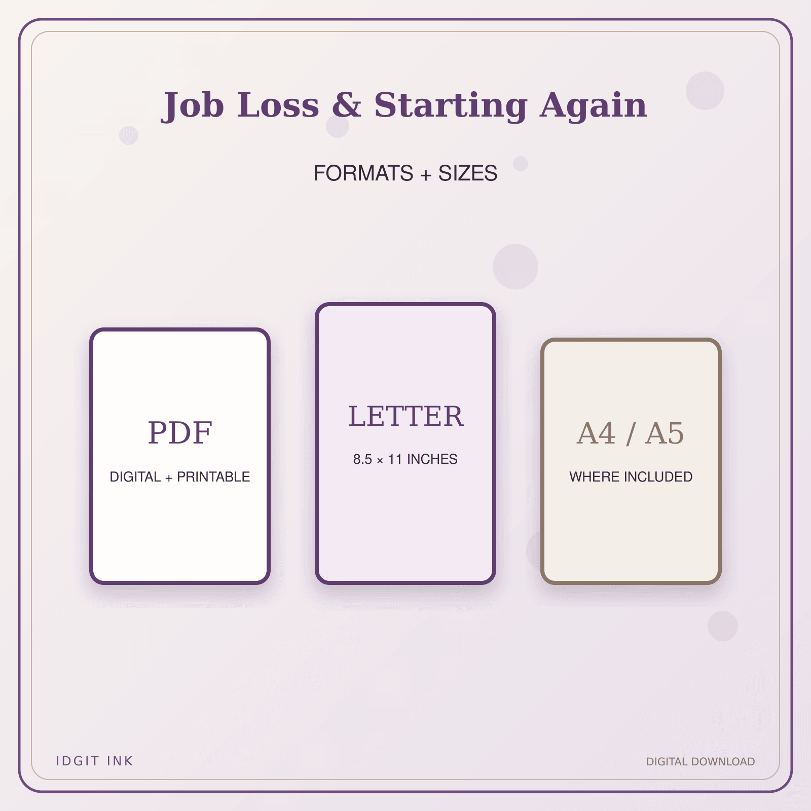 Idgit Ink Job Loss & Starting Again deluxe journal and planner bundle — digital formats and available page sizes