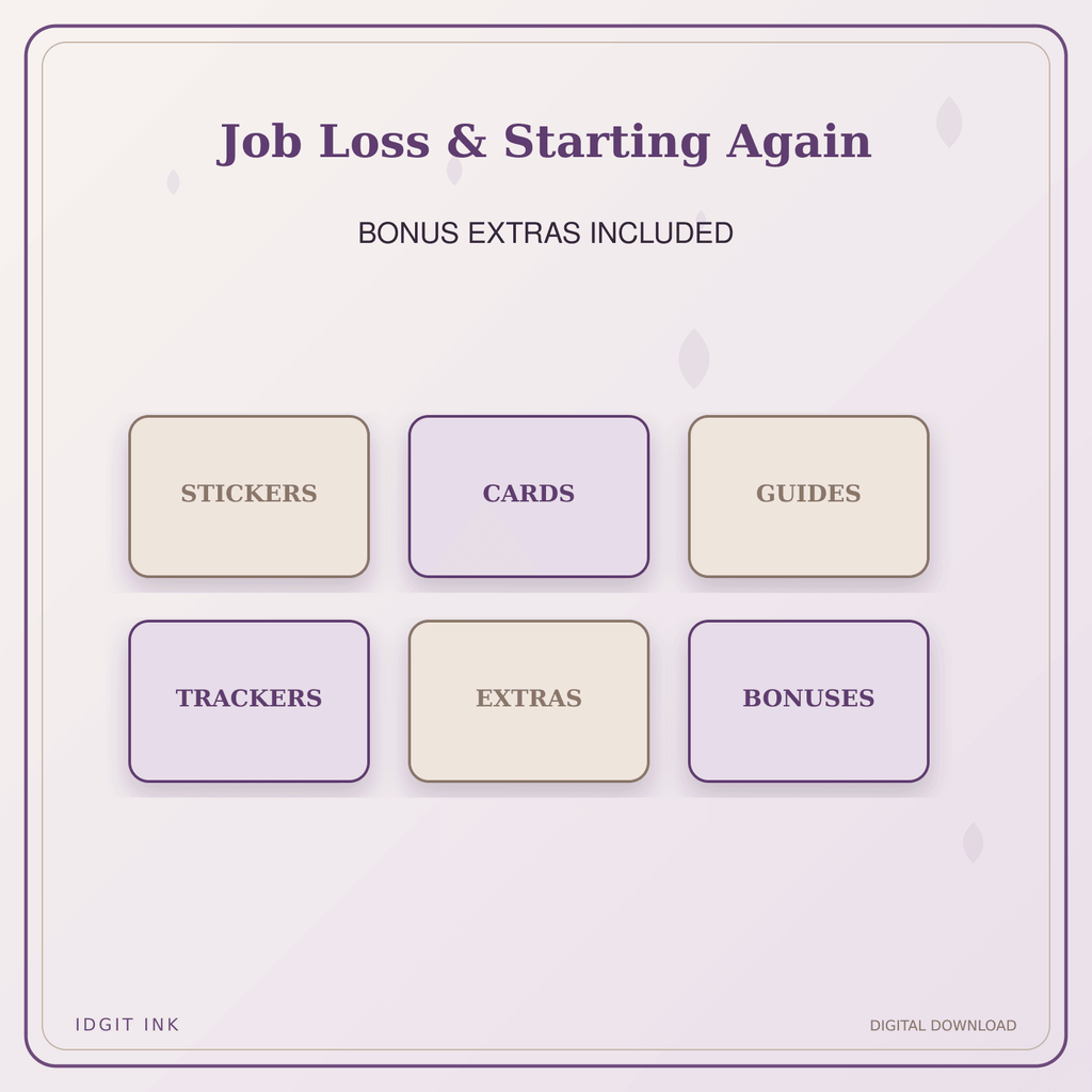 Idgit Ink Job Loss & Starting Again deluxe journal and planner bundle — included digital stickers and cards