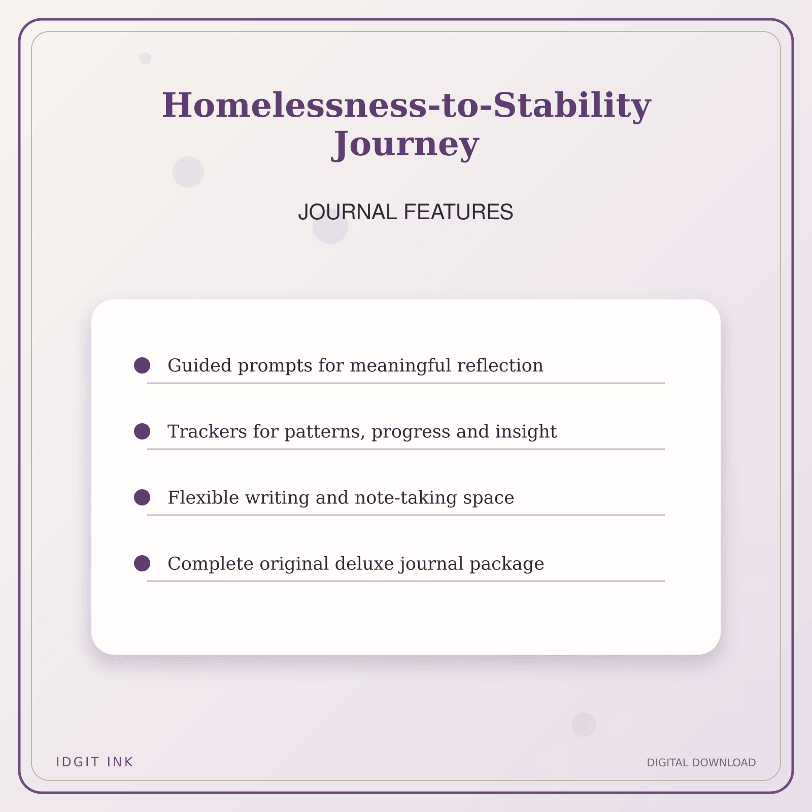 Idgit Ink Homelessness-to-Stability Journey deluxe journal and planner bundle — journal prompts and reflection features