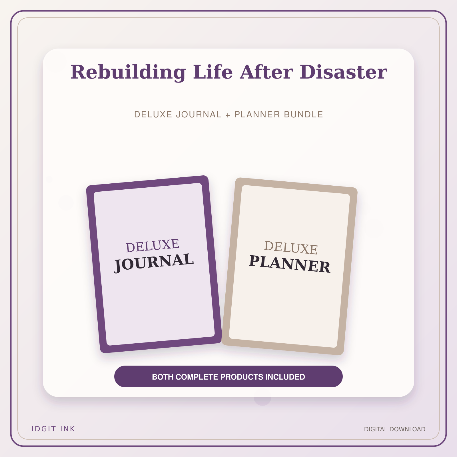 Idgit Ink Rebuilding Life After Disaster deluxe journal and planner bundle — primary bundle cover showing both deluxe products