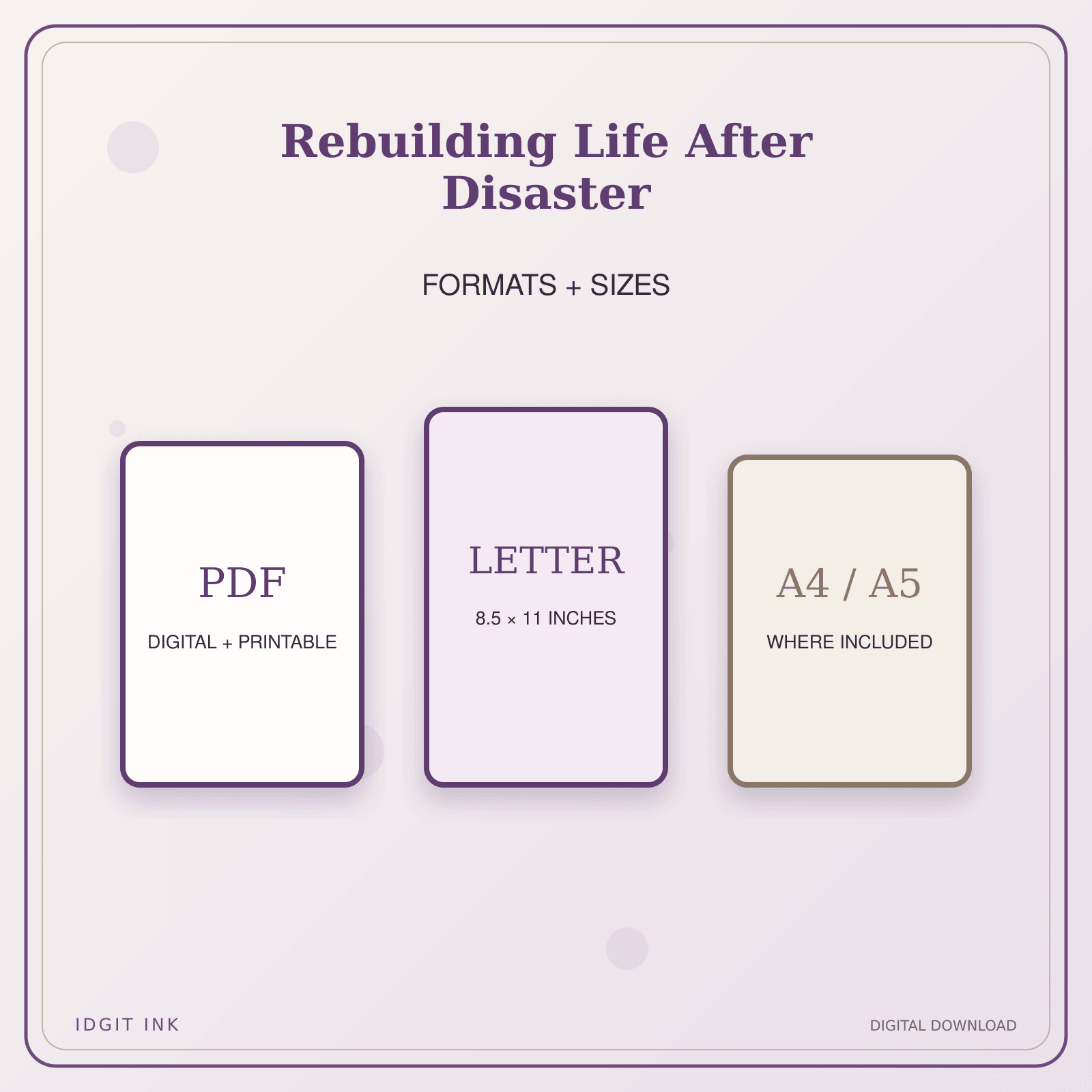 Idgit Ink Rebuilding Life After Disaster deluxe journal and planner bundle — digital formats and available page sizes