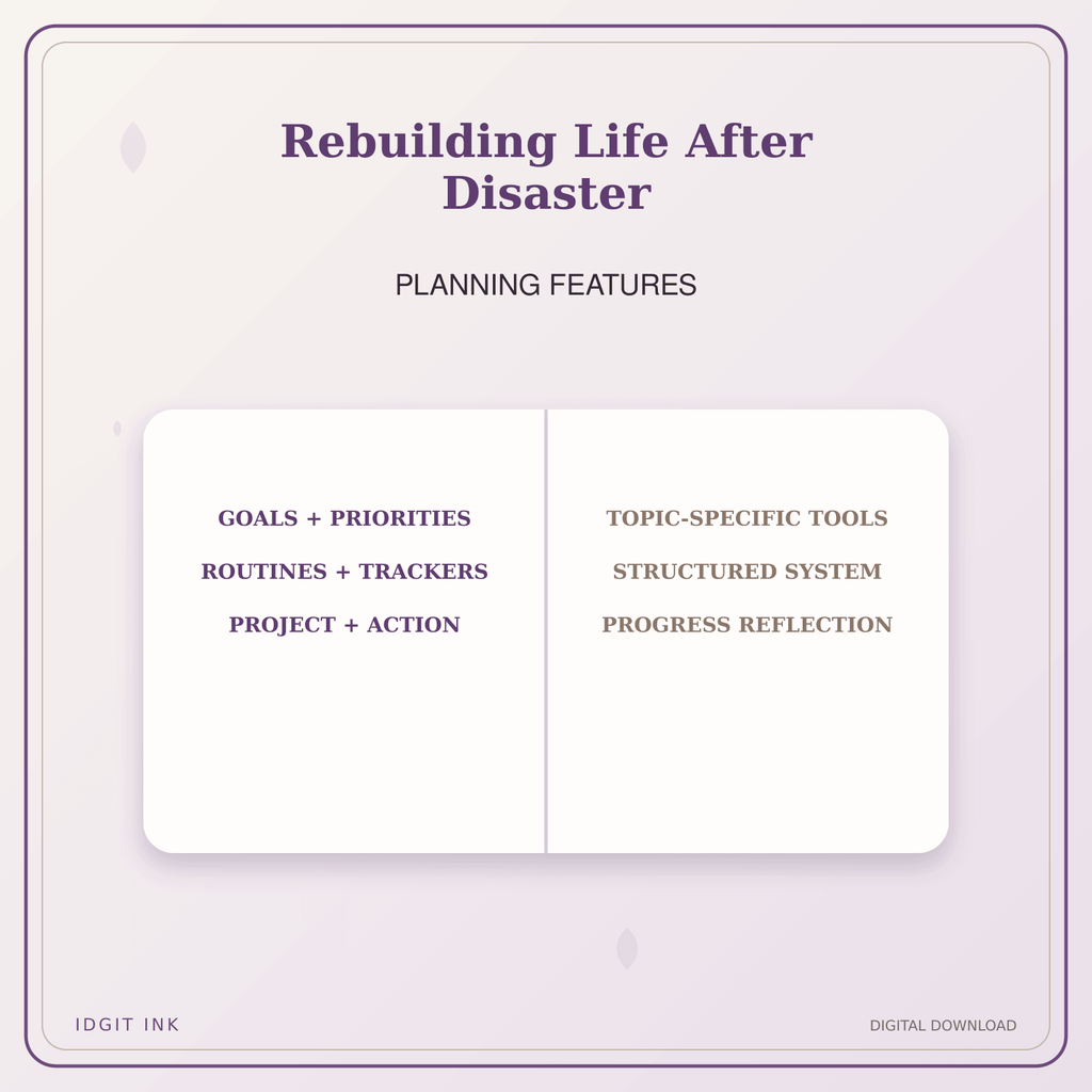 Idgit Ink Rebuilding Life After Disaster deluxe journal and planner bundle — planner organization and planning features