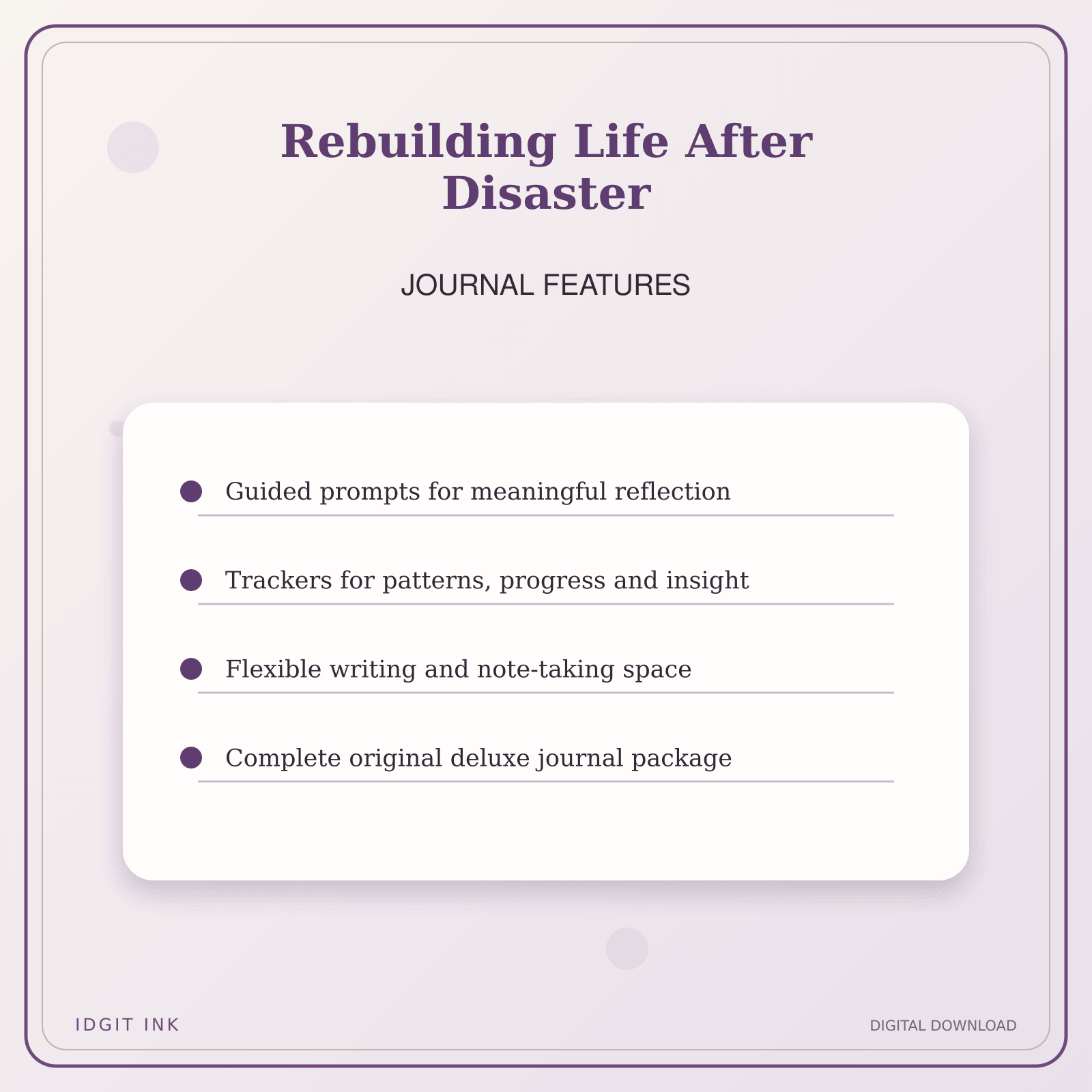Idgit Ink Rebuilding Life After Disaster deluxe journal and planner bundle — journal prompts and reflection features