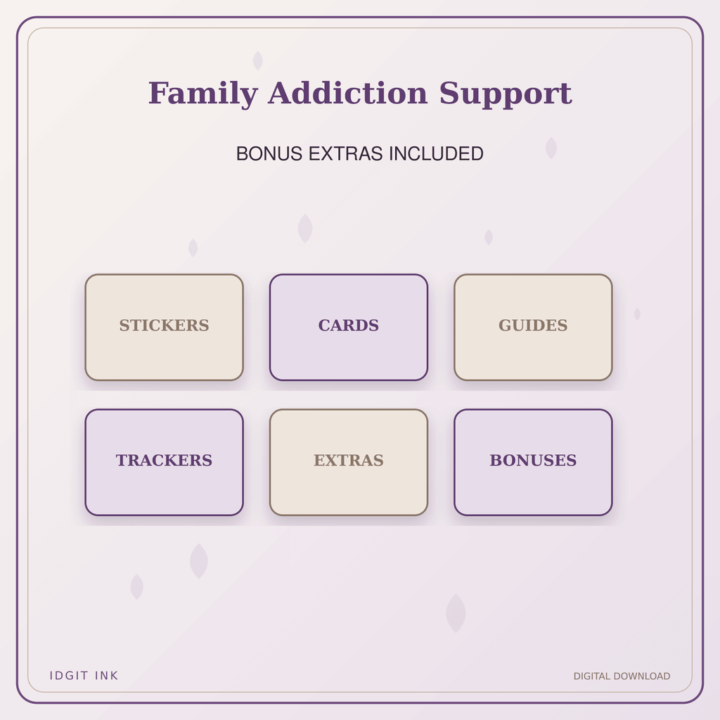 Idgit Ink Family Addiction Support deluxe journal and planner bundle — included digital stickers and cards