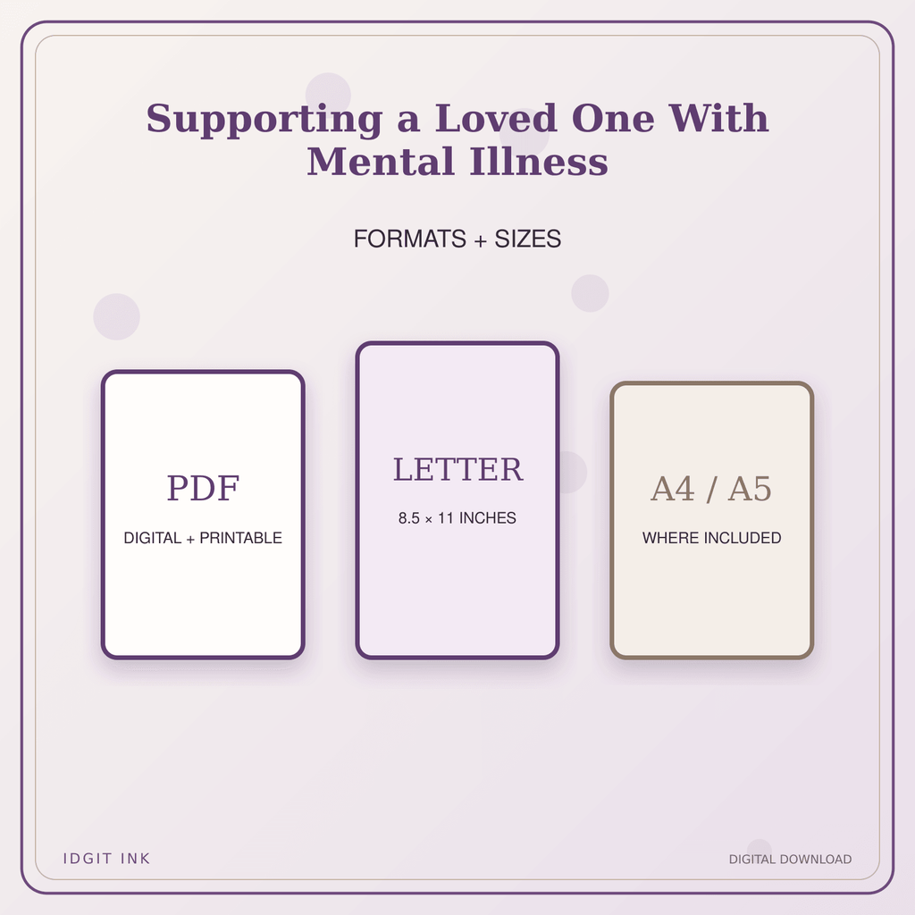 Idgit Ink Supporting a Loved One With Mental Illness deluxe journal and planner bundle — digital formats and available page sizes