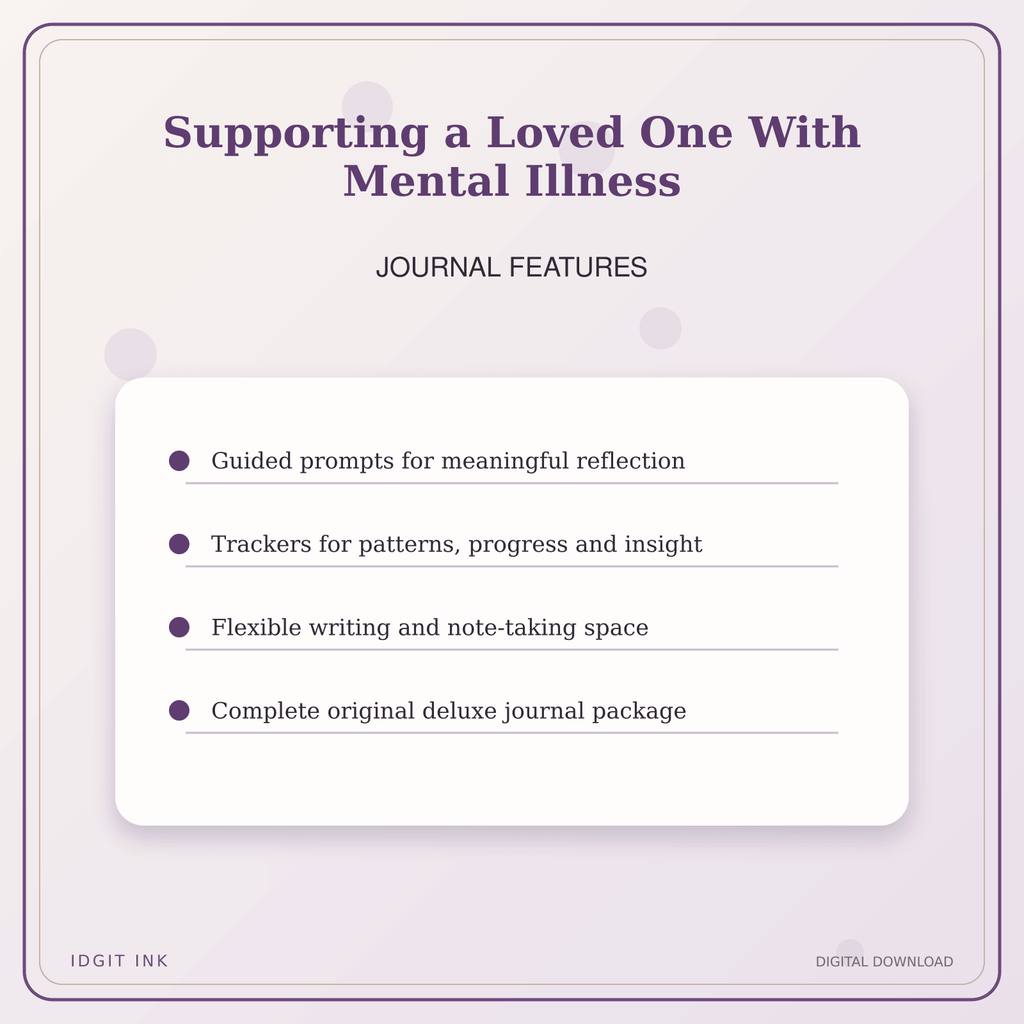 Idgit Ink Supporting a Loved One With Mental Illness deluxe journal and planner bundle — journal prompts and reflection features