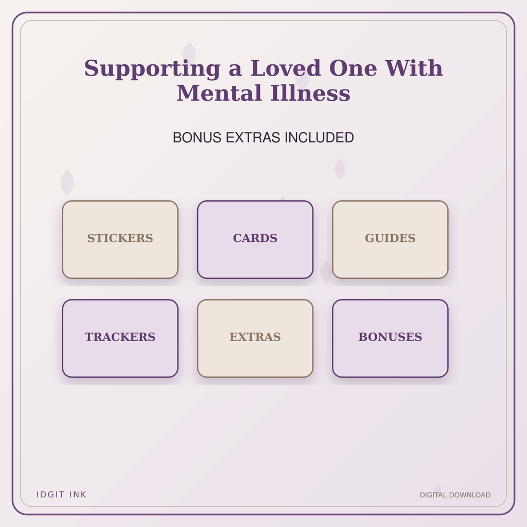 Idgit Ink Supporting a Loved One With Mental Illness deluxe journal and planner bundle — included digital stickers and cards