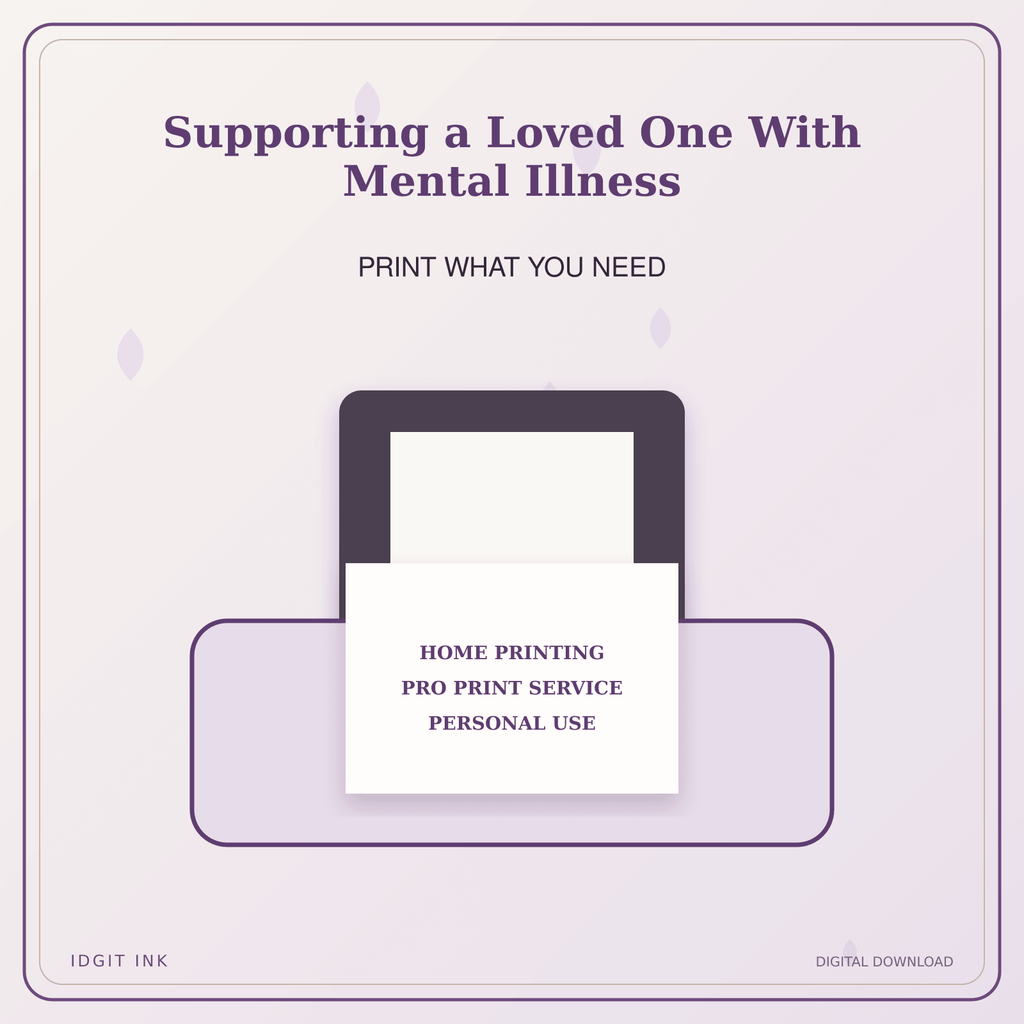 Idgit Ink Supporting a Loved One With Mental Illness deluxe journal and planner bundle — home and professional printing information
