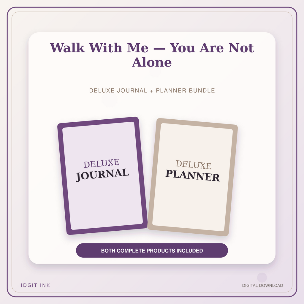 Idgit Ink Walk With Me — You Are Not Alone deluxe journal and planner bundle — primary bundle cover showing both deluxe products