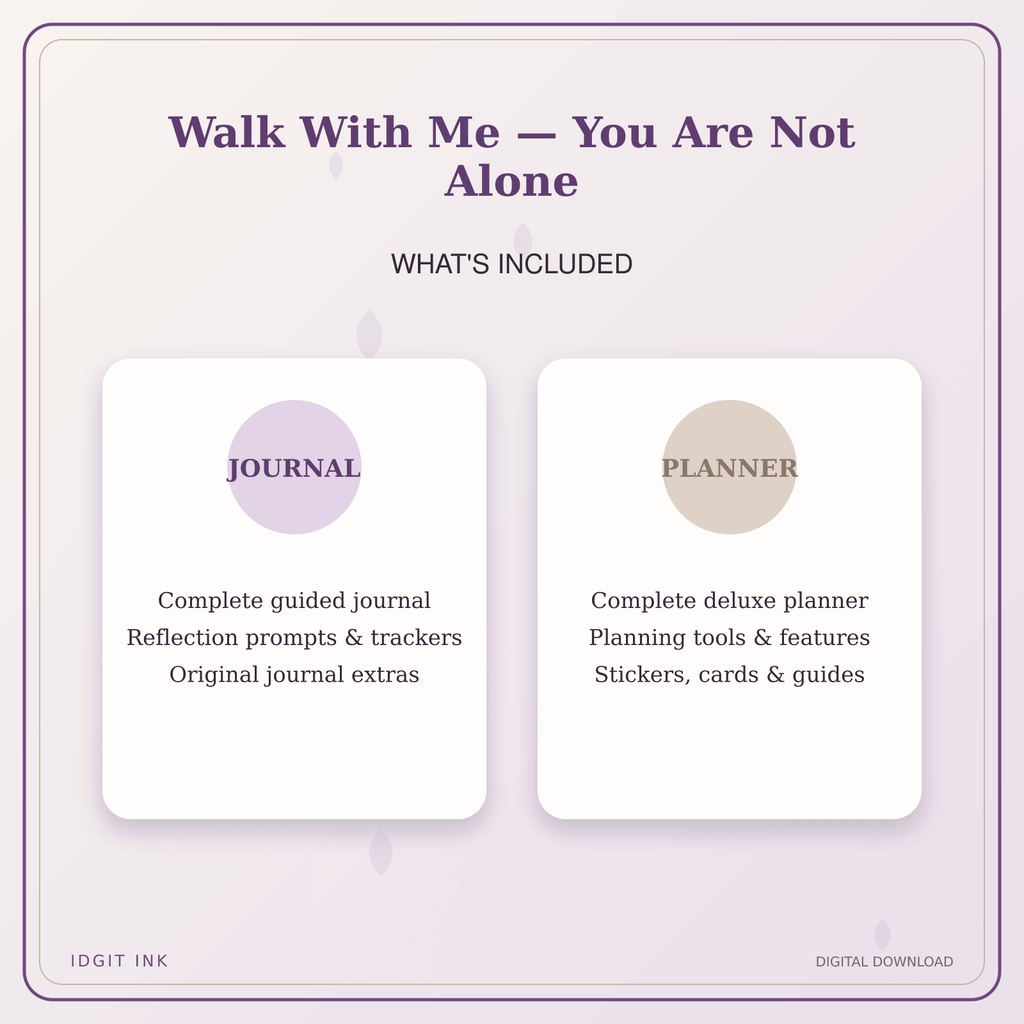 Idgit Ink Walk With Me — You Are Not Alone deluxe journal and planner bundle — complete journal and planner bundle contents