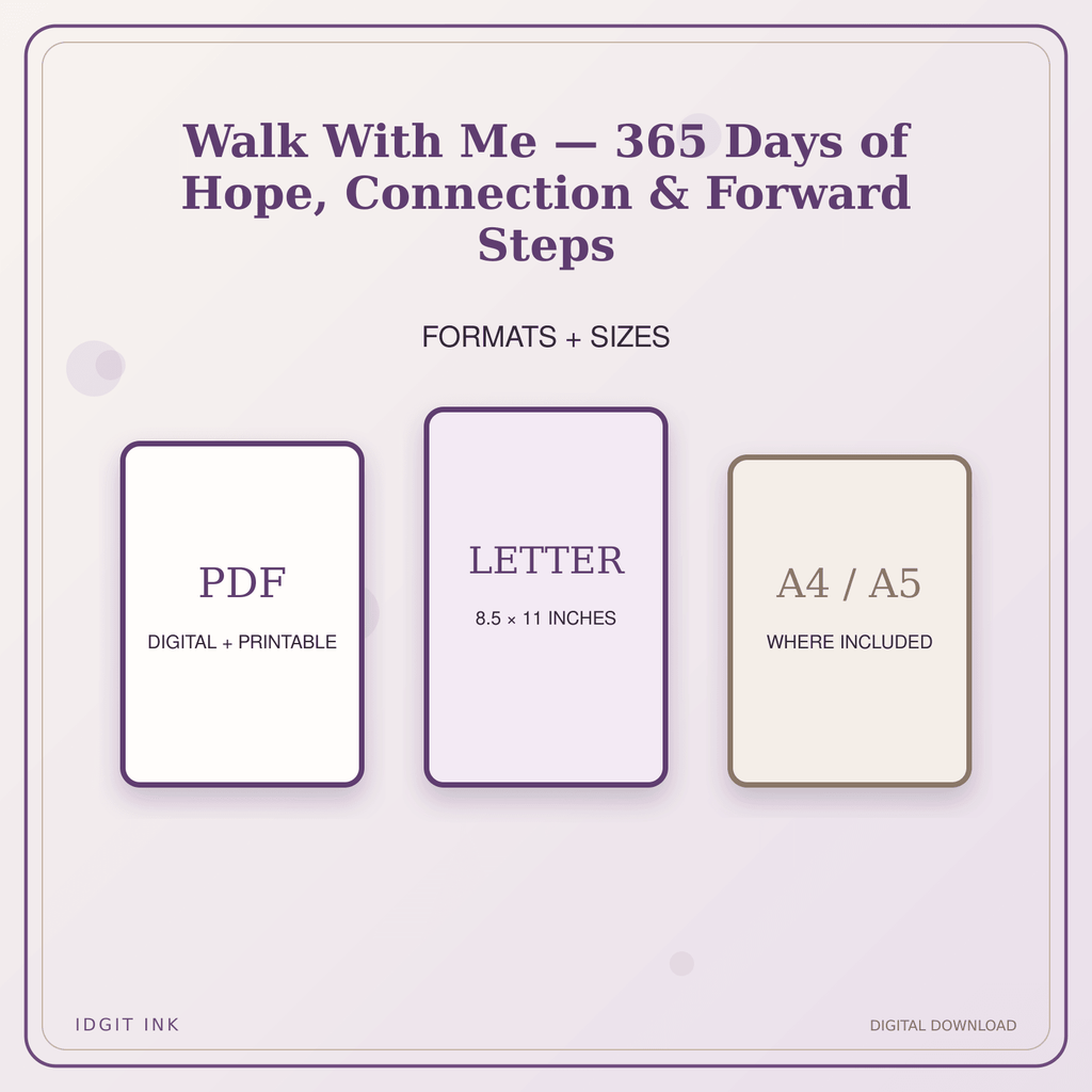 Idgit Ink Walk With Me — 365 Days of Hope, Connection & Forward Steps deluxe journal and planner bundle — digital formats and available page sizes