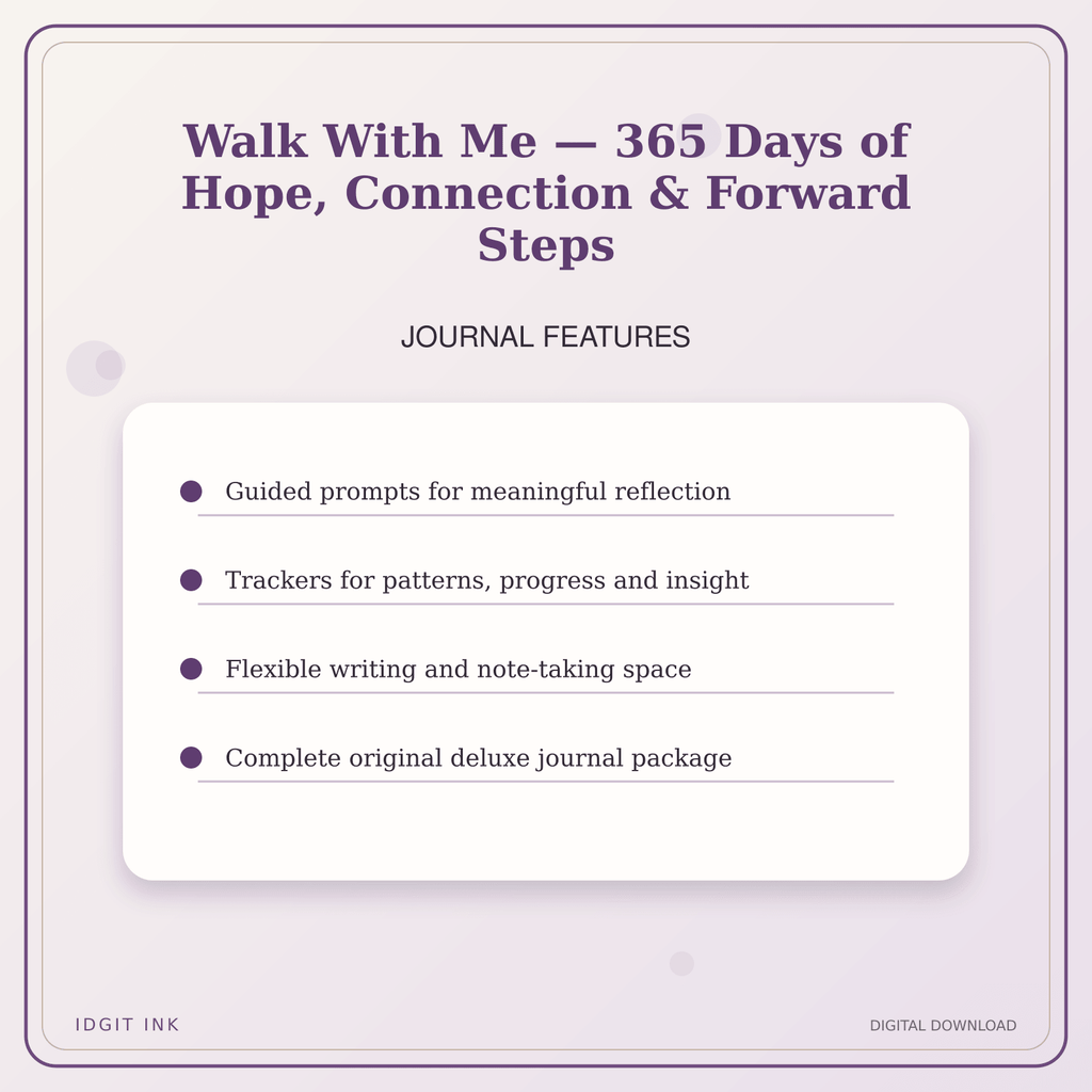 Idgit Ink Walk With Me — 365 Days of Hope, Connection & Forward Steps deluxe journal and planner bundle — journal prompts and reflection features