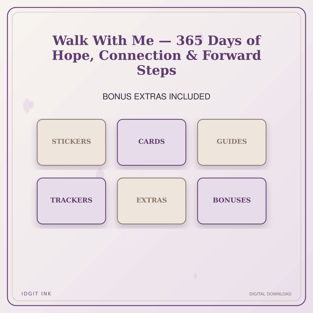 Idgit Ink Walk With Me — 365 Days of Hope, Connection & Forward Steps deluxe journal and planner bundle — included digital stickers and cards