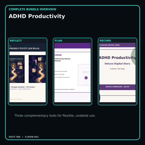 ADHD Productivity complete three-product digital bundle overview