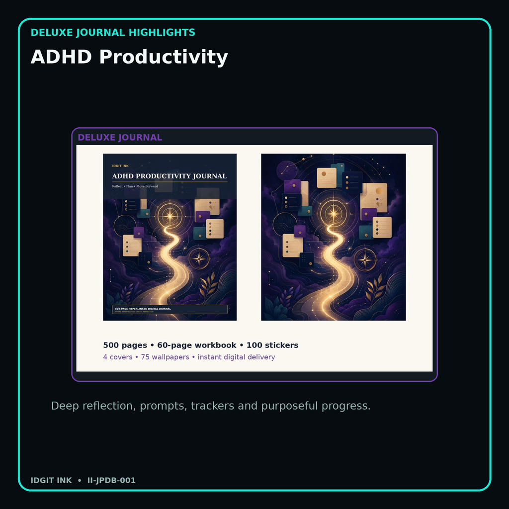 ADHD Productivity deluxe digital journal features and guided reflection pages