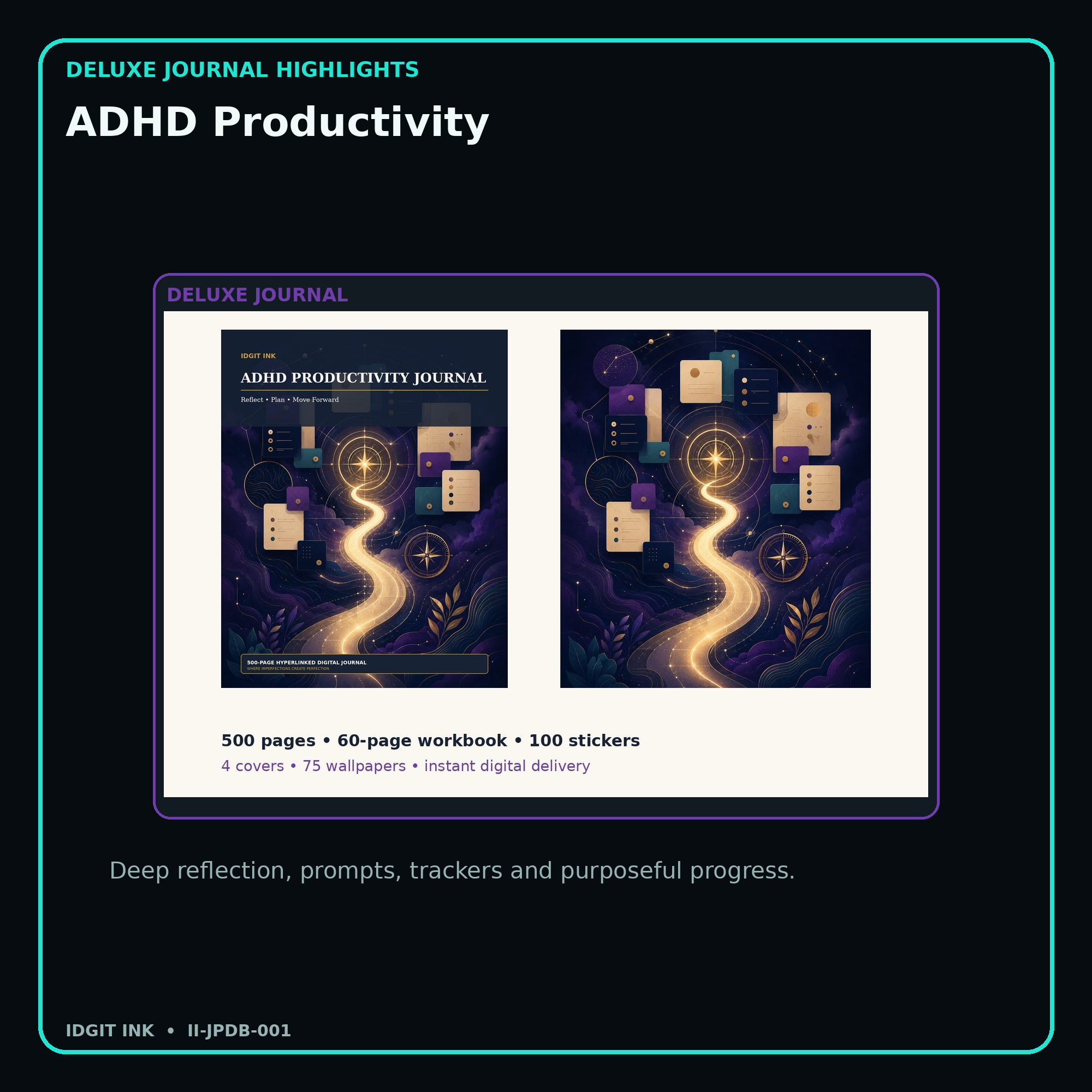 ADHD Productivity deluxe digital journal features and guided reflection pages